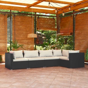 vidaXL, vidaXL 5-tlg. Garten-Lounge-Set mit Kissen Poly Rattan Schwarz, vidaXL 5-tlg. Garten-Lounge-Set mit Kissen Poly Rattan Schwarz