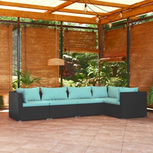 vidaXL, vidaXL 5-tlg. Garten-Lounge-Set mit Kissen Poly Rattan Schwarz, vidaXL 5-tlg. Garten-Lounge-Set mit Kissen Poly Rattan Schwarz