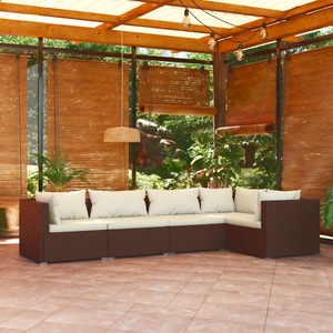 vidaXL, vidaXL 5-tlg. Garten-Lounge-Set mit Kissen Poly Rattan Braun, VidaXL - Garten-lounge-set poly-rattan, One Size, Braun
