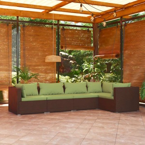 vidaXL, vidaXL 5-tlg. Garten-Lounge-Set mit Kissen Poly Rattan Braun, 
