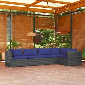 vidaXL, vidaXL 5-tlg. Garten-Lounge-Set mit Kissen Poly Rattan Grau, vidaXL 5-tlg. Garten-Lounge-Set mit Kissen Poly Rattan Grau