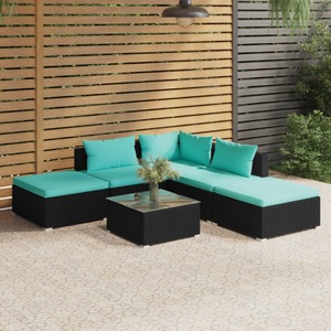 vidaXL, vidaXL 6-tlg. Garten-Lounge-Set mit Kissen Poly Rattan Schwarz, 