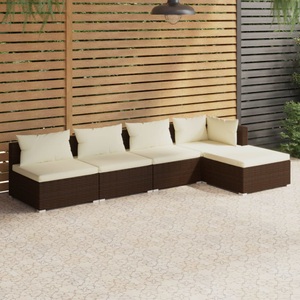 vidaXL, vidaXL 5-tlg. Garten-Lounge-Set mit Kissen Poly Rattan Braun, 
