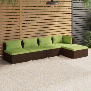 vidaXL, vidaXL 5-tlg. Garten-Lounge-Set mit Kissen Poly Rattan Braun, vidaXL 5-tlg. Garten-Lounge-Set mit Kissen Poly Rattan Braun