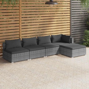 vidaXL, vidaXL 5-tlg. Garten-Lounge-Set mit Kissen Poly Rattan Grau, 