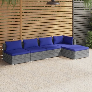 vidaXL, vidaXL 5-tlg. Garten-Lounge-Set mit Kissen Poly Rattan Grau, 