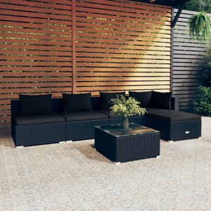 vidaXL, vidaXL 6-tlg. Garten-Lounge-Set mit Kissen Poly Rattan Schwarz, 