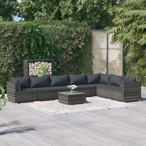 vidaXL, vidaXL 8-tlg. Garten-Lounge-Set mit Kissen Poly Rattan Grau, 