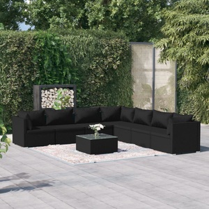 vidaXL, vidaXL 8-tlg. Garten-Lounge-Set mit Kissen Poly Rattan Schwarz, 