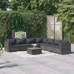 vidaXL, vidaXL 8-tlg. Garten-Lounge-Set mit Kissen Poly Rattan Grau, 