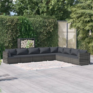 vidaXL, vidaXL 8-tlg. Garten-Lounge-Set mit Kissen Poly Rattan Grau, 