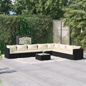 vidaXL, vidaXL 9-tlg. Garten-Lounge-Set mit Kissen Poly Rattan Schwarz, 