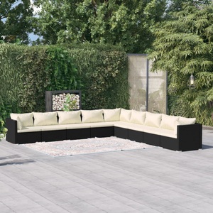 vidaXL, vidaXL 9-tlg. Garten-Lounge-Set mit Kissen Poly Rattan Schwarz, 