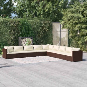 vidaXL, vidaXL 9-tlg. Garten-Lounge-Set mit Kissen Poly Rattan Braun, vidaXL 9-tlg. Garten-Lounge-Set mit Kissen Poly Rattan Braun