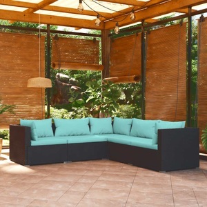 vidaXL, vidaXL 5-tlg. Garten-Lounge-Set mit Kissen Poly Rattan Schwarz, vidaXL 5-tlg. Garten-Lounge-Set mit Kissen Poly Rattan Schwarz