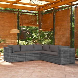 vidaXL, vidaXL 5-tlg. Garten-Lounge-Set mit Kissen Poly Rattan Grau, vidaXL 5-tlg. Garten-Lounge-Set mit Kissen Poly Rattan Grau