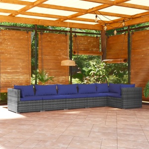 vidaXL, vidaXL 6-tlg. Garten-Lounge-Set mit Kissen Poly Rattan Grau, 