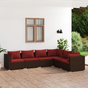 vidaXL, vidaXL 6-tlg. Garten-Lounge-Set mit Kissen Poly Rattan Braun, 
