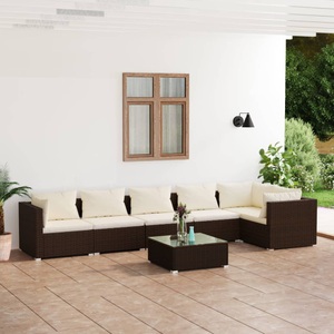 vidaXL, vidaXL 7-tlg. Garten-Lounge-Set mit Kissen Poly Rattan Braun, 