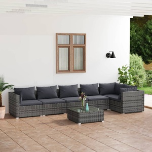 vidaXL, vidaXL 7-tlg. Garten-Lounge-Set mit Kissen Poly Rattan Grau, 