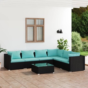 vidaXL, vidaXL 7-tlg. Garten-Lounge-Set mit Kissen Poly Rattan Schwarz, 