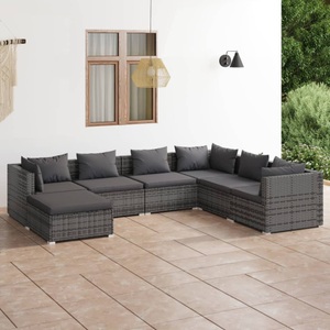 vidaXL, vidaXL 7-tlg. Garten-Lounge-Set mit Kissen Poly Rattan Grau, 