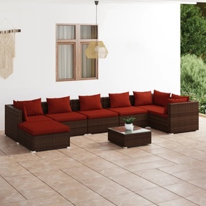 vidaXL, vidaXL 8-tlg. Garten-Lounge-Set mit Kissen Poly Rattan Braun, vidaXL 8-tlg. Garten-Lounge-Set mit Kissen Poly Rattan Braun