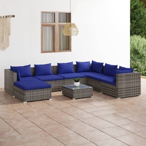 vidaXL, vidaXL 8-tlg. Garten-Lounge-Set mit Kissen Poly Rattan Grau, 