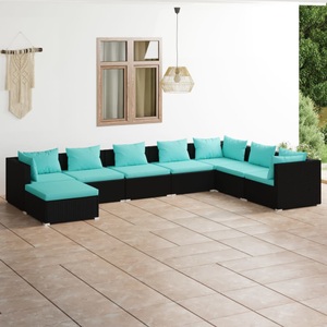 vidaXL, vidaXL 8-tlg. Garten-Lounge-Set mit Kissen Poly Rattan Schwarz, 