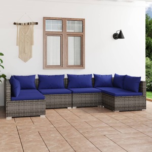vidaXL, vidaXL 6-tlg. Garten-Lounge-Set mit Kissen Poly Rattan Grau, 