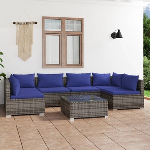 vidaXL, vidaXL 7-tlg. Garten-Lounge-Set mit Kissen Poly Rattan Grau, 