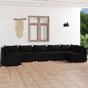 vidaXL, vidaXL 7-tlg. Garten-Lounge-Set mit Kissen Poly Rattan Schwarz, 