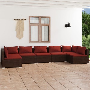 vidaXL, vidaXL 7-tlg. Garten-Lounge-Set mit Kissen Poly Rattan Braun, 