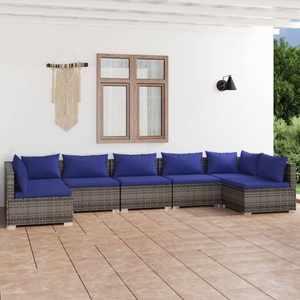 vidaXL, vidaXL 7-tlg. Garten-Lounge-Set mit Kissen Poly Rattan Grau, 