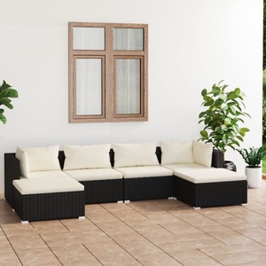vidaXL, vidaXL 6-tlg. Garten-Lounge-Set mit Kissen Poly Rattan Schwarz, vidaXL 6-tlg. Garten-Lounge-Set mit Kissen Poly Rattan Schwarz