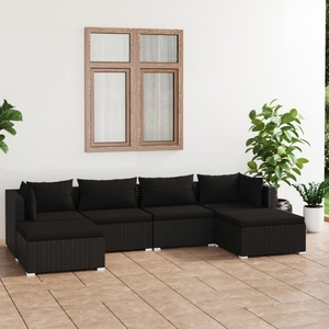 vidaXL, vidaXL 6-tlg. Garten-Lounge-Set mit Kissen Poly Rattan Schwarz