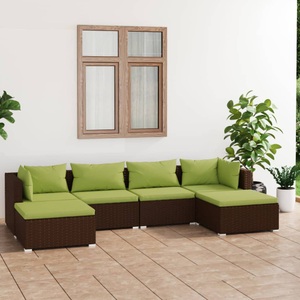 vidaXL, vidaXL 6-tlg. Garten-Lounge-Set mit Kissen Poly Rattan Braun, vidaXL 6-tlg. Garten-Lounge-Set mit Auflagen Poly Rattan Braun