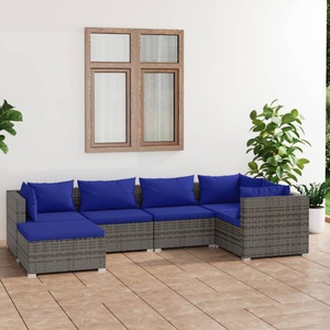 vidaXL, vidaXL 6-tlg. Garten-Lounge-Set mit Kissen Poly Rattan Grau, 