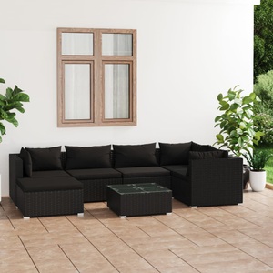 vidaXL, vidaXL 7-tlg. Garten-Lounge-Set mit Kissen Poly Rattan Schwarz, 