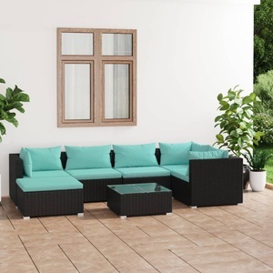 vidaXL, vidaXL 7-tlg. Garten-Lounge-Set mit Kissen Poly Rattan Schwarz