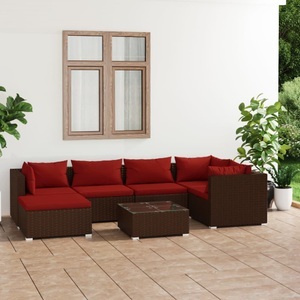 vidaXL, vidaXL 7-tlg. Garten-Lounge-Set mit Kissen Poly Rattan Braun