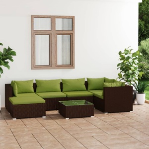 vidaXL, vidaXL 7-tlg. Garten-Lounge-Set mit Kissen Poly Rattan Braun, 