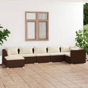 vidaXL, vidaXL 7-tlg. Garten-Lounge-Set mit Kissen Poly Rattan Braun, 