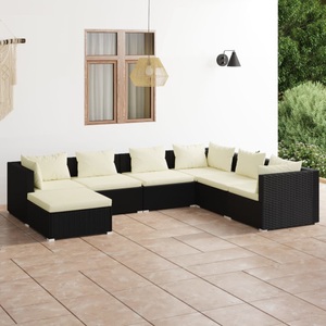 vidaXL, vidaXL 7-tlg. Garten-Lounge-Set mit Kissen Poly Rattan Schwarz, 