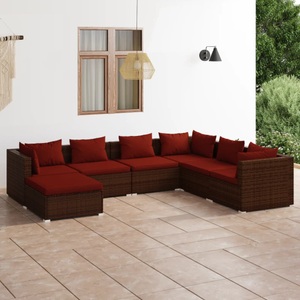 vidaXL, vidaXL 7-tlg. Garten-Lounge-Set mit Kissen Poly Rattan Braun, 