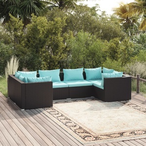 vidaXL, vidaXL 6-tlg. Garten-Lounge-Set mit Kissen Poly Rattan Schwarz, vidaXL 6-tlg. Garten-Lounge-Set mit Kissen Poly Rattan Schwarz
