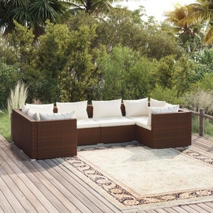 vidaXL, vidaXL 6-tlg. Garten-Lounge-Set mit Kissen Poly Rattan Braun