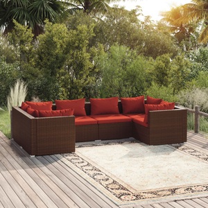 vidaXL, vidaXL 6-tlg. Garten-Lounge-Set mit Kissen Poly Rattan Braun