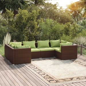 vidaXL, vidaXL 6-tlg. Garten-Lounge-Set mit Kissen Poly Rattan Braun