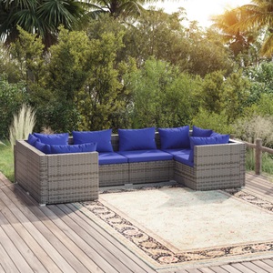 vidaXL, vidaXL 6-tlg. Garten-Lounge-Set mit Kissen Poly Rattan Grau, vidaXL 6-tlg. Garten-Lounge-Set mit Kissen Poly Rattan Grau
